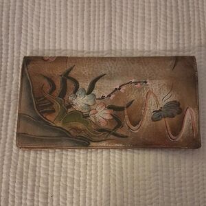 Anuschka Handpainted Floral Leather Wallet with Butterfly and Bird Design